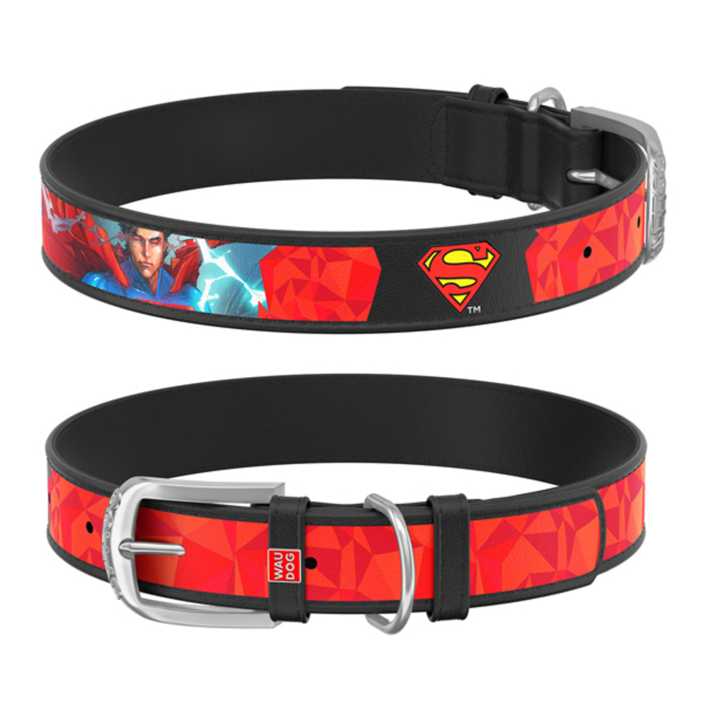 Obojek kožený Waudog DC Superman (18-24cm/1,2cm)