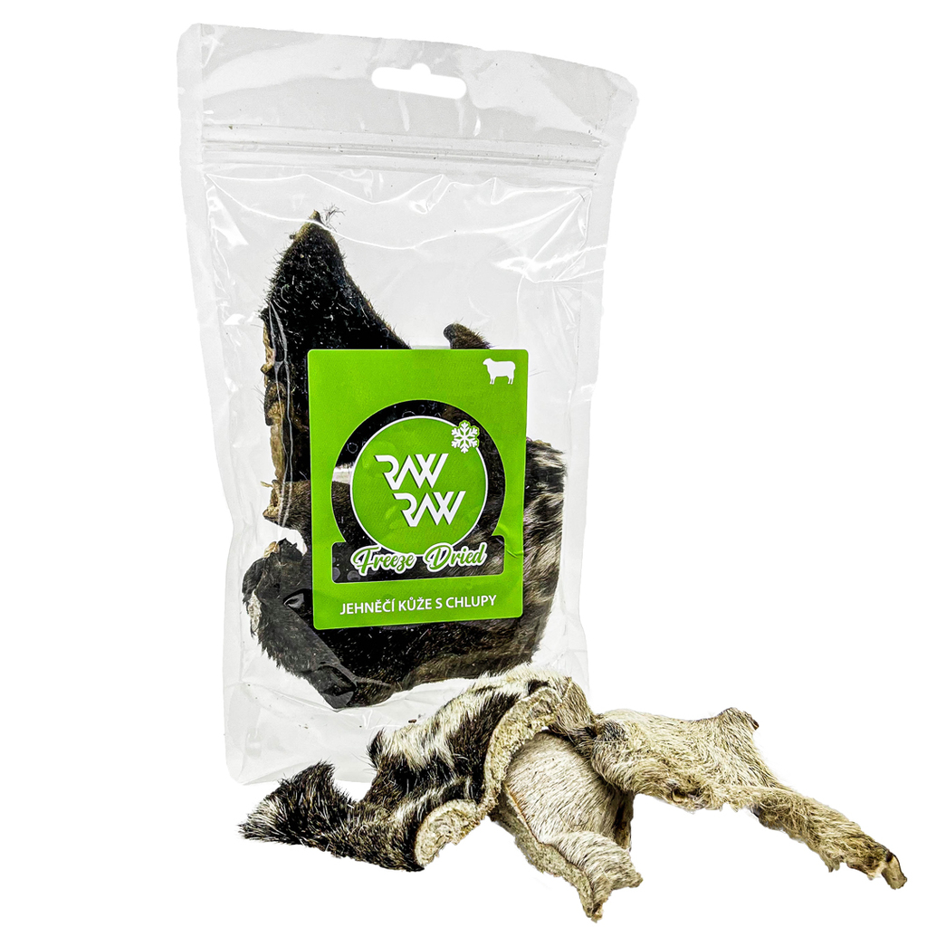 RAW RAW Freeze Dried žvýkací pamlsky Jehněčí kůže s chlupy 40g