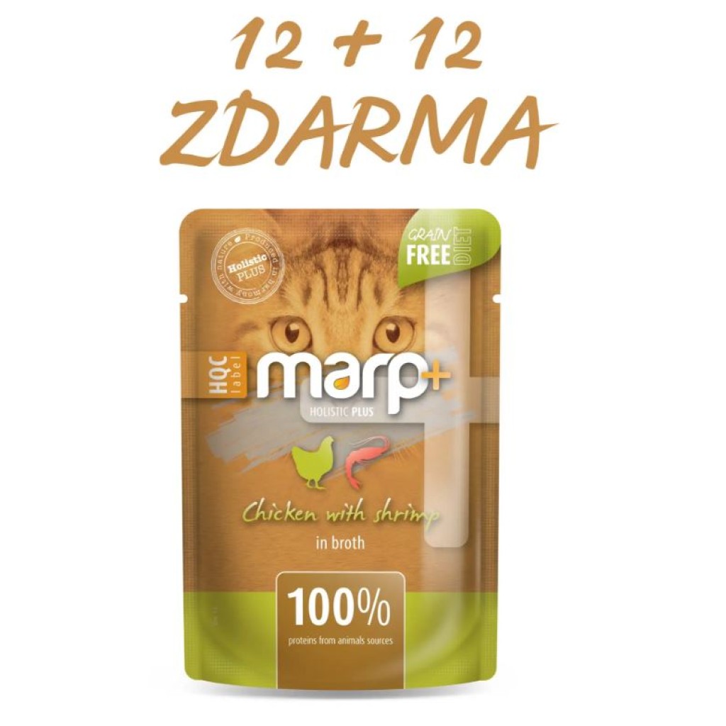 Marp Holistic Plus kapsička pro kočky - Kuře s krevetami ve vývaru 55g - AKCE 12+12 ZDARMA
