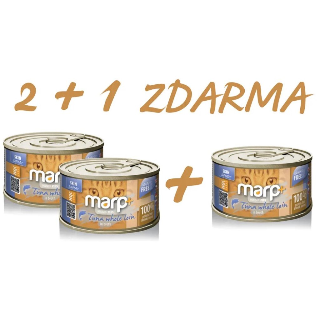 Marp Holistic Plus konzerva pro kočky – Tuňákové filety ve vývaru 70g  - 2 + 1ks ZDARMA