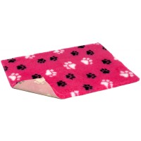 Vetbed protiskluz / Drybed Růžová černé a bílé packy DELUXE 150x100cm, vlas 30 mm
