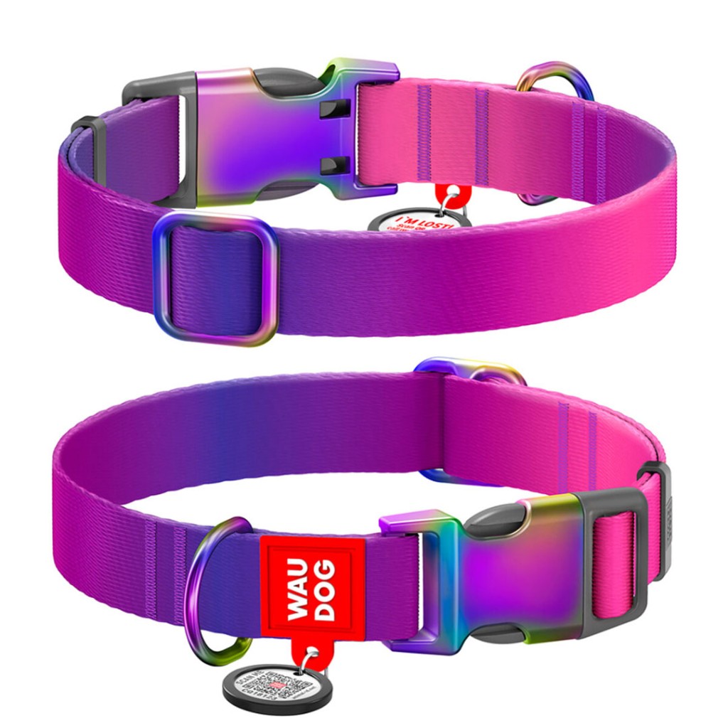 WAUDOG obojek nylon Gradient fialovo-růžový QR (XL/37-58cm/2,5cm)