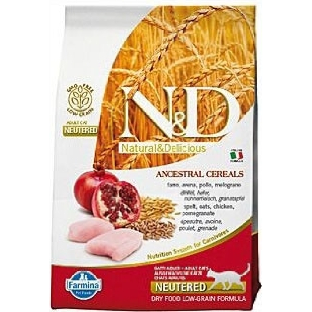 N&D Low GRAIN CAT Neutered Chicken & Pomegranate 1,5kg