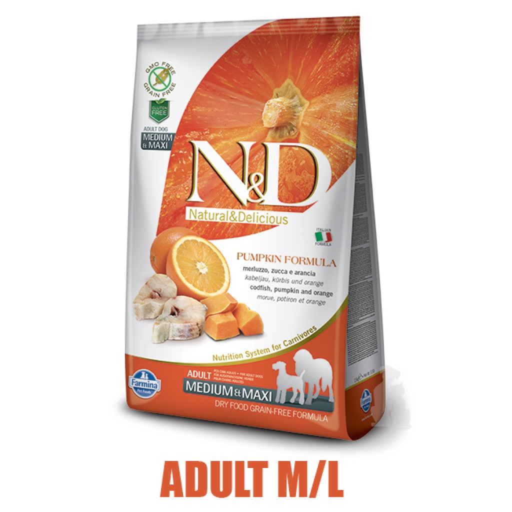 N&D Grain Free Pumpkin DOG Ocean Adult M/L Codfish & Orange 12kg