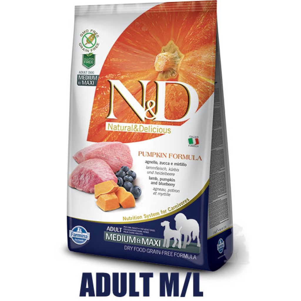 N&D Grain Free Pumpkin DOG Adult M/L Lamb & Blueberry 2,5kg