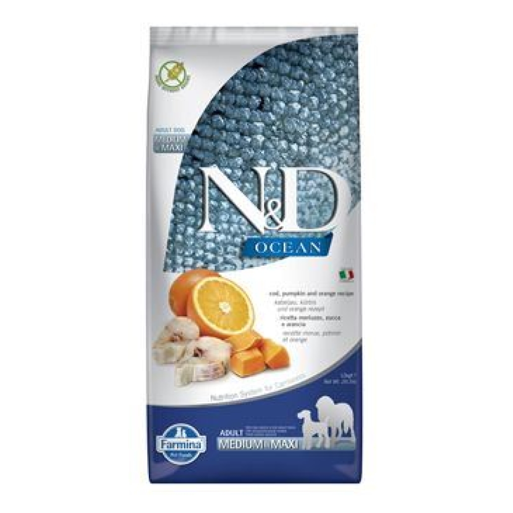 N&D OCEAN DOG Low Grain dog Adult M/L Codfish & Orange 12kg